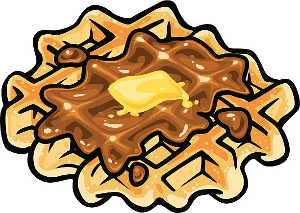Vector illustration of waffle with syrup and butter