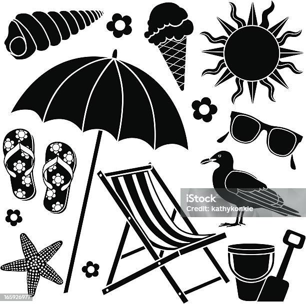 Beach Icons Stock Illustration - Download Image Now - Outdoor Chair, Icon Symbol, Umbrella