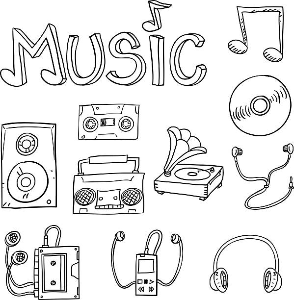 Music equipment in black and white Music equipment in black and white cd stock illustrations
