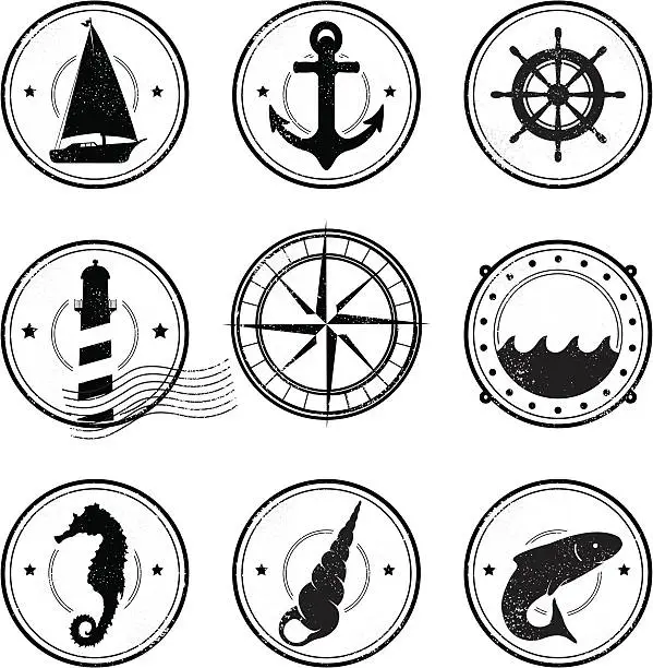 Vector illustration of Nautical grunge symbols