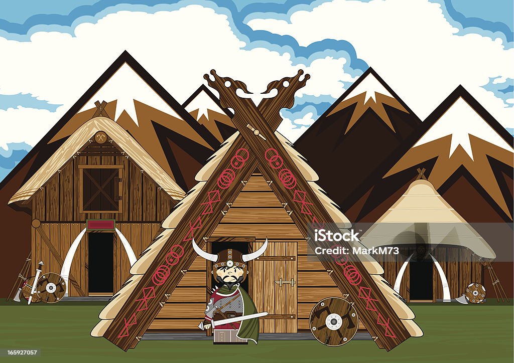 Forte Viking guerriero Village scena - arte vettoriale royalty-free di Adulto