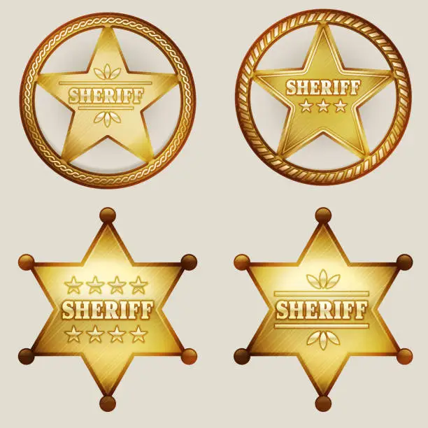 Vector illustration of Gold Sheriff Badges Set