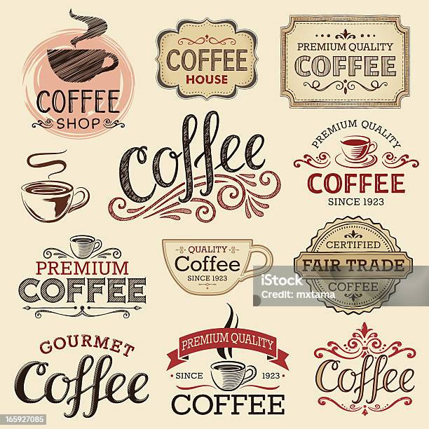 Hand Drawn Vintage Coffee Labels Stock Illustration - Download Image Now - Coffee Shop, Coffee - Drink, Coffee Cup