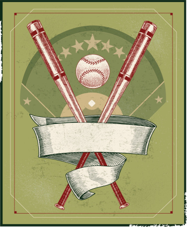 Illustration 10 with transparencies. Grunge Style background Illustration of a Softball bat and ball. use with or without the background. Layered for easy color edits. Check out my 
