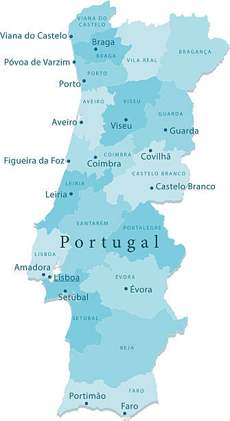 Portugal Vector Map Regions Isolated "Detailed vector map of Portugal with administrative divisions. File was created on November 21, 2012. The colors in the .eps-file are ready for print (CMYK). Included files: EPS (v8) and Hi-Res JPG (3328aa aaa 5600 px)." setúbal city portugal stock illustrations