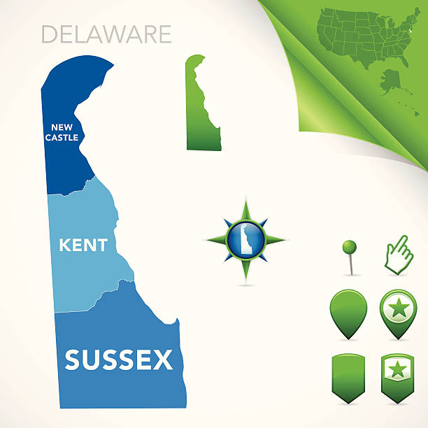 Delaware County Map Highly-detailed Delaware county map. Each county is in it's own separate labeled layer. County names are in a separate layer and can be easily adjusted or removed as well. All layers have been alphabetized for easy manipulation, recoloring or other use.  delaware us state stock illustrations