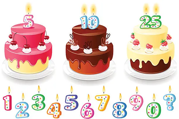 Vector illustration of Three birthday cakes