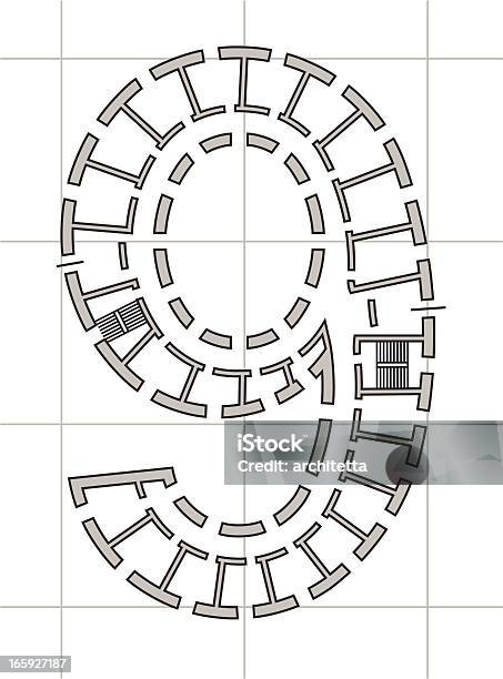 Architektonischen Plan Der Zahl 9 Stock Vektor Art und mehr Bilder von Abstrakt - Abstrakt, Architektur, Einfachheit