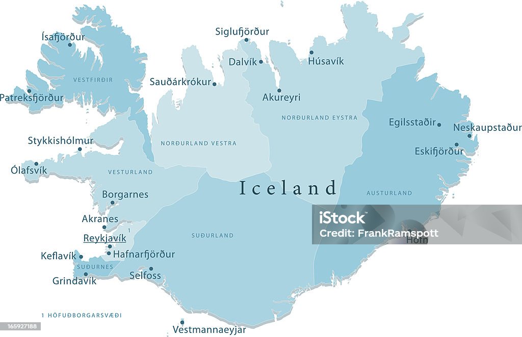 Islandia Vector de mapa de las regiones aisladas - arte vectorial de Islandia libre de derechos