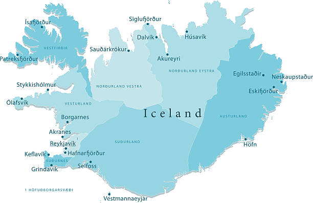 illustrazioni stock, clip art, cartoni animati e icone di tendenza di islanda con regioni mappa vettoriale isolato - islande