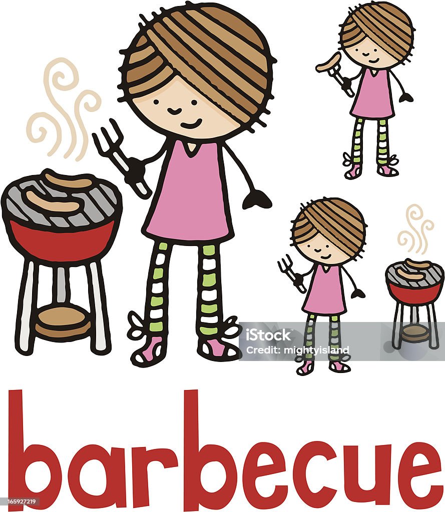 Girl stood next to a barbecue Barbecue - Meal stock vector
