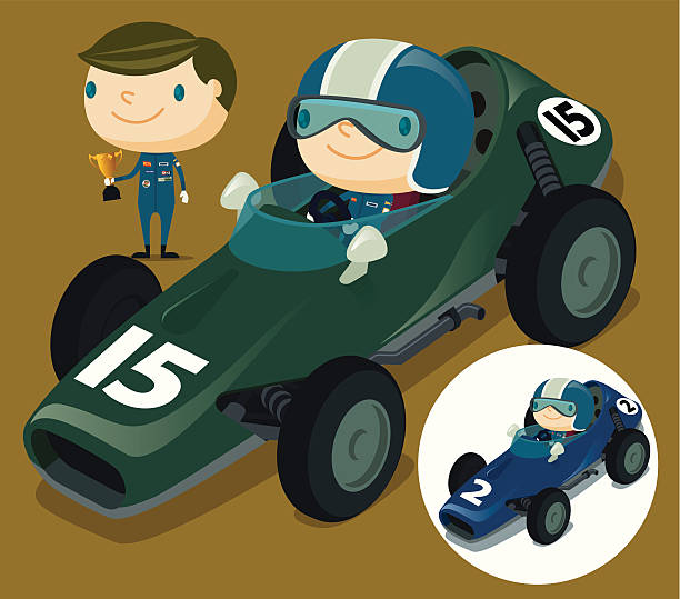 ilustraciones, imágenes clip art, dibujos animados e iconos de stock de controlador y coches de carrera - car child teamwork sports race
