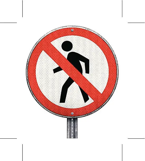 Vector illustration of circular pedestrian crossing prohibition road sign