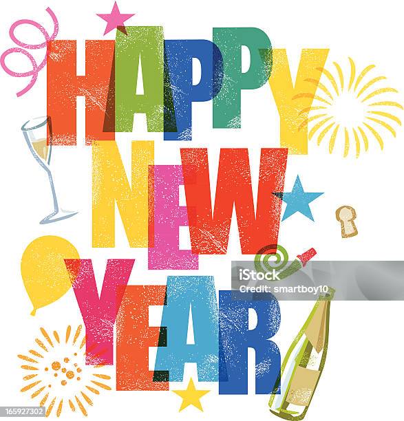 Ilustración de Feliz Año Nuevo y más Vectores Libres de Derechos de Celebración - Ocasión especial - Celebración - Ocasión especial, Champán, Con textura