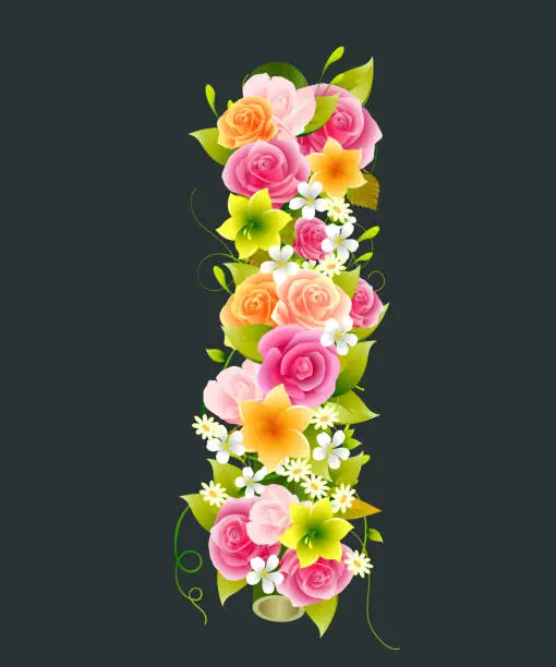Vector illustration of Floral Capital letter I on Bamboo