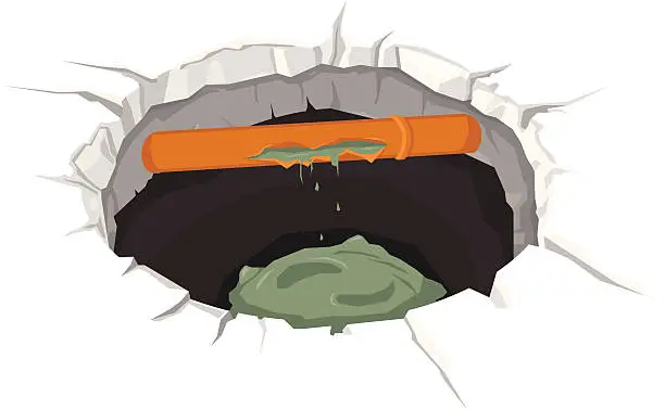 Vector illustration of Broken Sewer Pipe