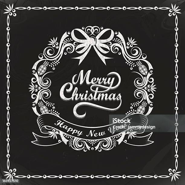 Chalkboard Corona Di Natale Carta - Immagini vettoriali stock e altre immagini di Cartolina di Natale - Cartolina di Natale, Colore nero, Corona di fiori - Composizione