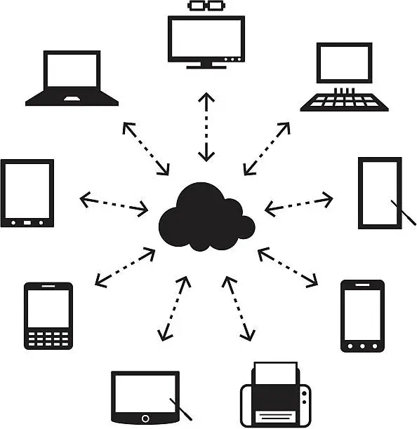 Vector illustration of Black Silhouettes - Cloud Computing