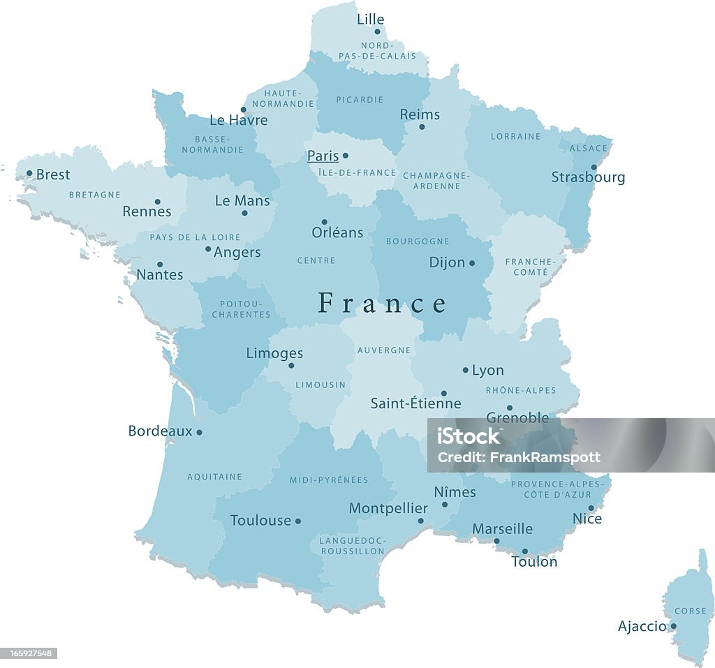 France Carte de vecteur de régions isolées - clipart vectoriel de France libre de droits