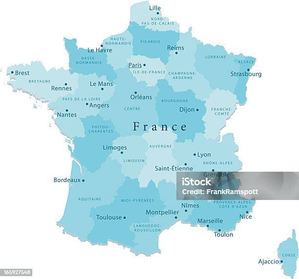 France Carte De Vecteur De Régions Isolées Vecteurs libres de droits et plus d'images vectorielles de France - France, Carte, Scène non urbaine