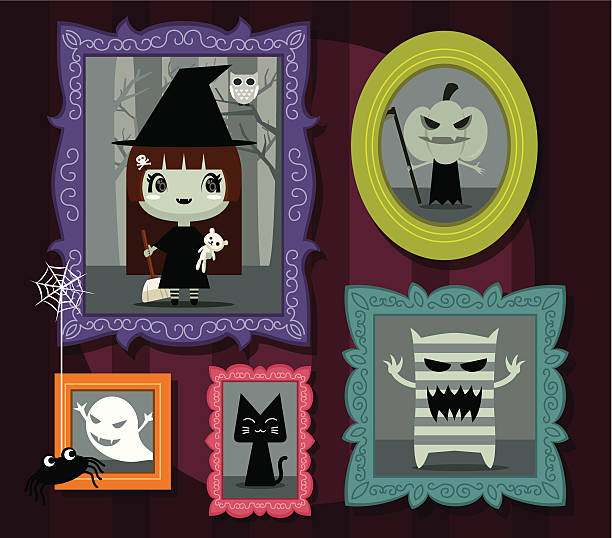 halloween-kollektion - halloween witch domestic cat frame stock-grafiken, -clipart, -cartoons und -symbole