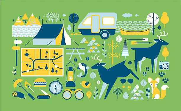 Vector illustration of Countryside tourism silhouettes