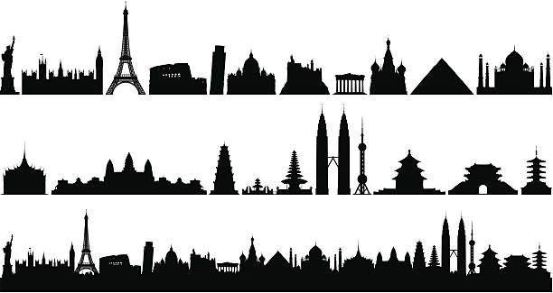 세계 스카이라인 (건축물 대부분은 세부적인, 이동형 및 전체 - cityscape pisa italy leaning tower of pisa stock illustrations