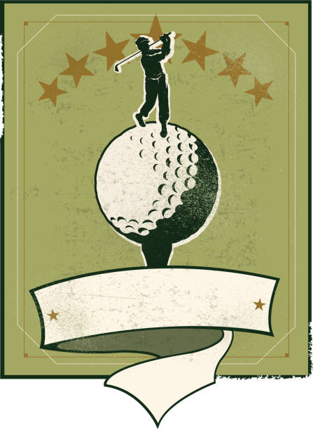 Illustrator 10 with Transparencies. Retro style banner illustration of a golfer teeing off on top of a golf ball. Check out my 
