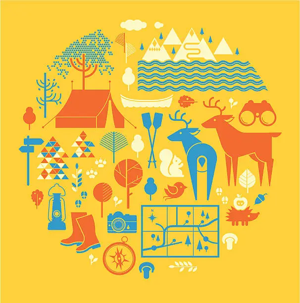 Vector illustration of Countryside tourism silhouettes