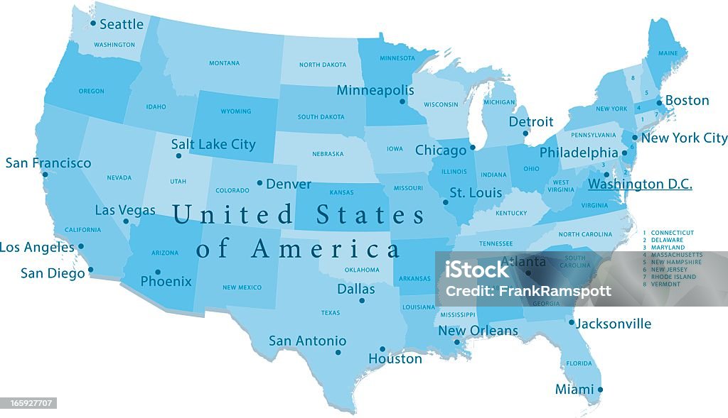 США Векторная карта регионах изолированные - Векторная графика Карта роялти-фри