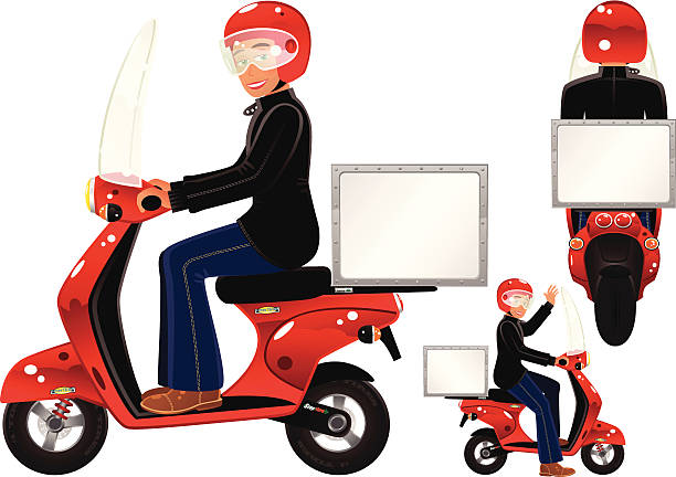 ilustraciones, imágenes clip art, dibujos animados e iconos de stock de scooter rojo de entrega y destornillador - meals on wheels illustrations