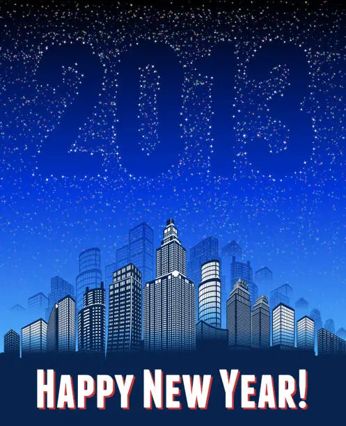 Vector illustration of Happy New Year 2013 Holiday Background with City skyline panoramic