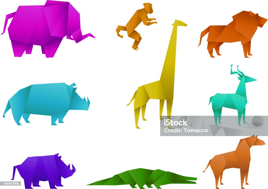 Leopard panther lion tiger cougar jaguar Animal origami set Icon set of coloured origami animals, with origami leopard, origami panther, origami lion, origami tiger, origami cougar, origami jaguar, origami monkey, origami deer, origami horse. Nine origami animal vector illustration.  Origami stock vector