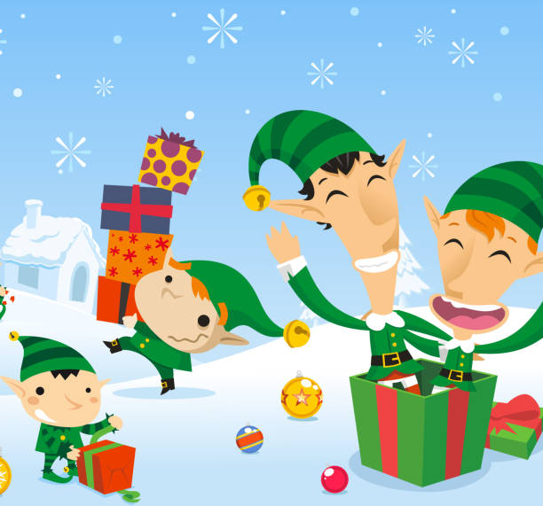 illustrations, cliparts, dessins animés et icônes de cadeau de noël elf surprise. - surprise gift box christmas present religious celebration
