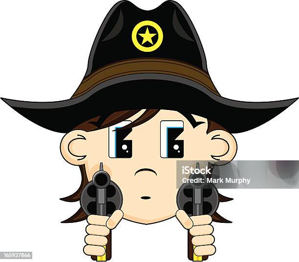 Ilustración de Linda Cowboy Sheriff Con Pistols y más Vectores Libres de Derechos de Apuntar - Apuntar, Arma, Arma de mano