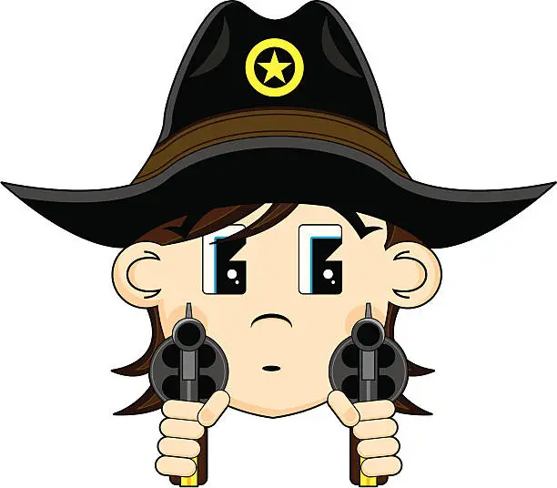 Vector illustration of Cute Cowboy Sheriff with Pistols