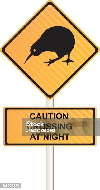 Kiwi Crossing At Night Sign Stock Illustration - Download Image Now - Kiwi Bird, Alertness, Animal