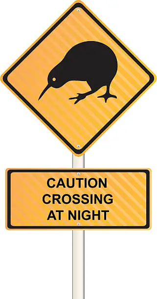 Vector illustration of Kiwi Crossing At Night Sign