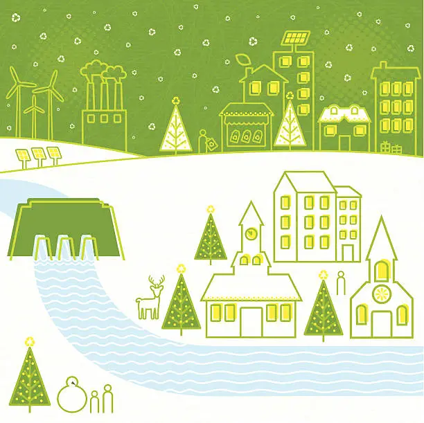 Vector illustration of Renewable Energies in Christmas Time