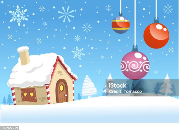 Christmas Snowy Dom Krajobraz Projektowania - Stockowe grafiki wektorowe i więcej obrazów Bez ludzi - Bez ludzi, Bombka, Boże Narodzenie