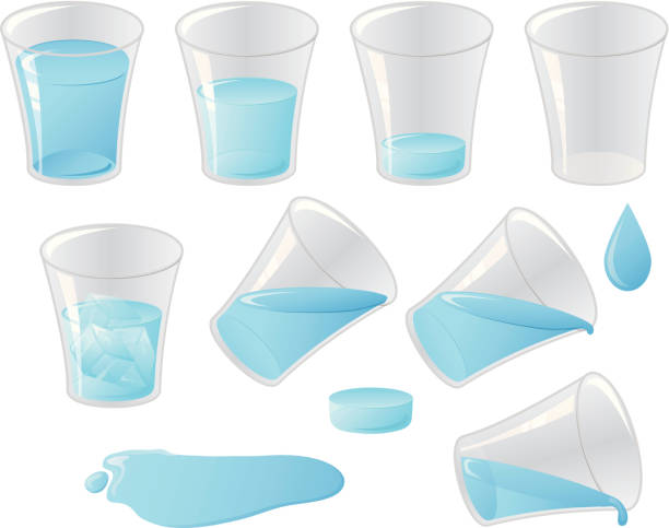 illustrations, cliparts, dessins animés et icônes de liquide de l'eau - glass water half full empty