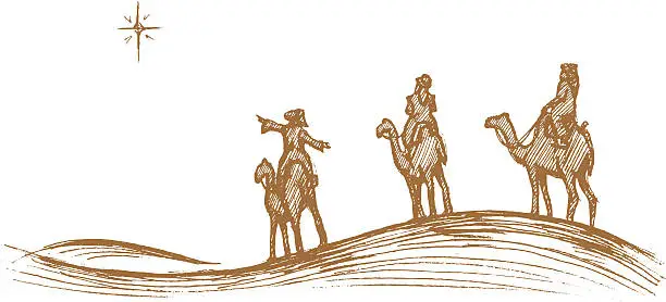 Vector illustration of Three King's Journey Sketch