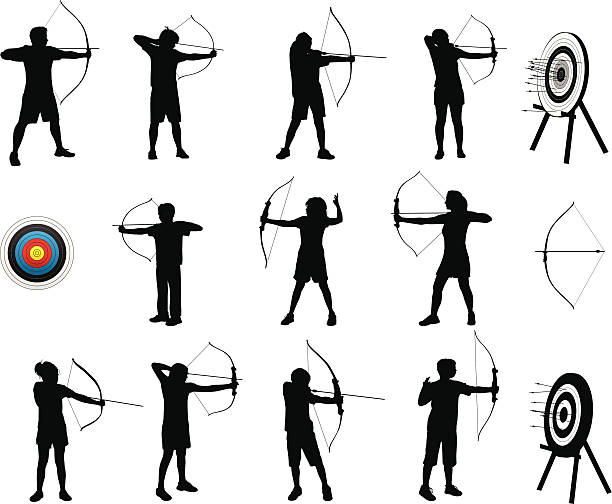 ilustrações, clipart, desenhos animados e ícones de silhuetas de arquearia - archery