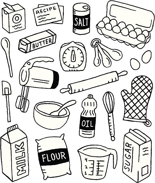 illustrazioni stock, clip art, cartoni animati e icone di tendenza di cuocere al forno e schizzi - timer illustrazioni