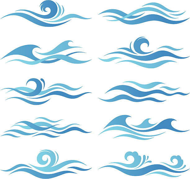 Set of waves Set of abstract waves blue clipart stock illustrations