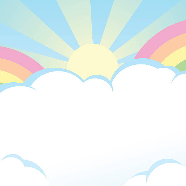 SUN AND TWO RAINBOWS BEHIND CLOUD vector art illustration
