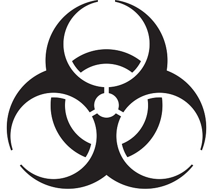 A black and white vector biohazard symbol