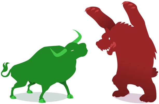 illustrazioni stock, clip art, cartoni animati e icone di tendenza di bullish vs bearish wall street fighter animali - bull bear stock market new york stock exchange