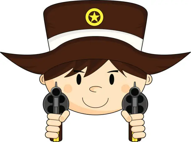 Vector illustration of Cute Cowboy Sheriff with Pistols