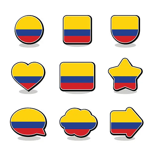 Vector illustration of COLOMBIA FLAG ICON SET